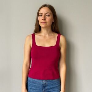 Vintage Sweater Tank Women's Medium Silk Blend Burgundy Fitted Stretchy Knit 90s